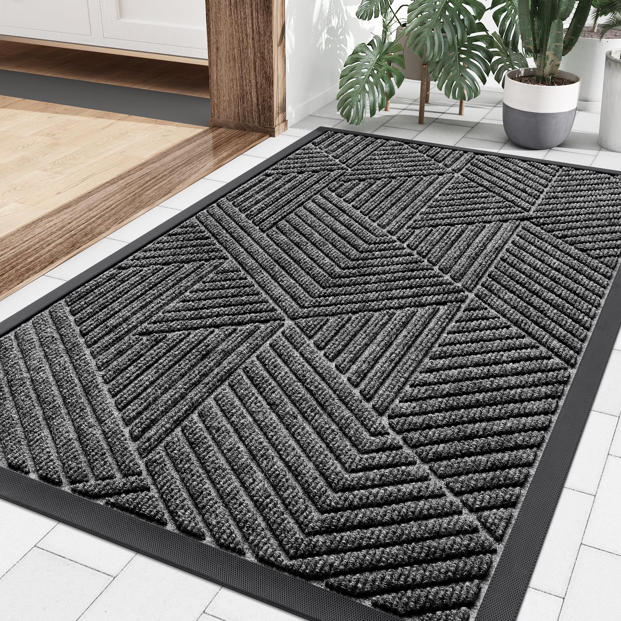 Smiry Front Door Mat Outside Entrance, Heavy Duty Sturdy Natural Rubber Doormat, Trap Dirt And Moisture, Easy Clean Low Profile Welcome Floor Mats For Indoor Outdoor Entry, 29.5X17 Inch, Silver Grey